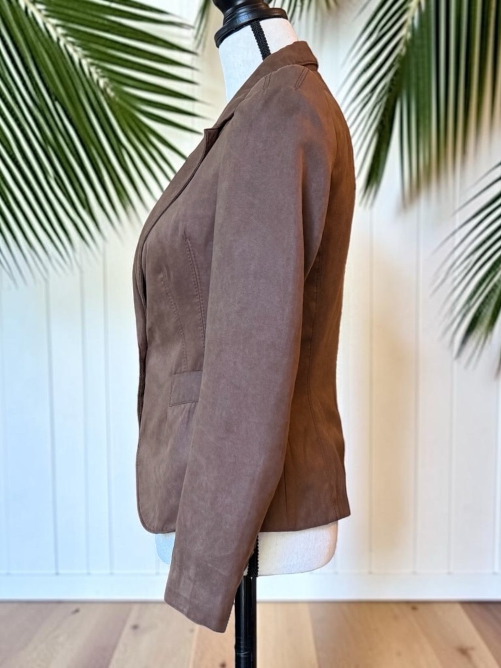 ZARA BASIC Brown Faux Suede Blazer Jacket Size Small - Picture 4 of 12